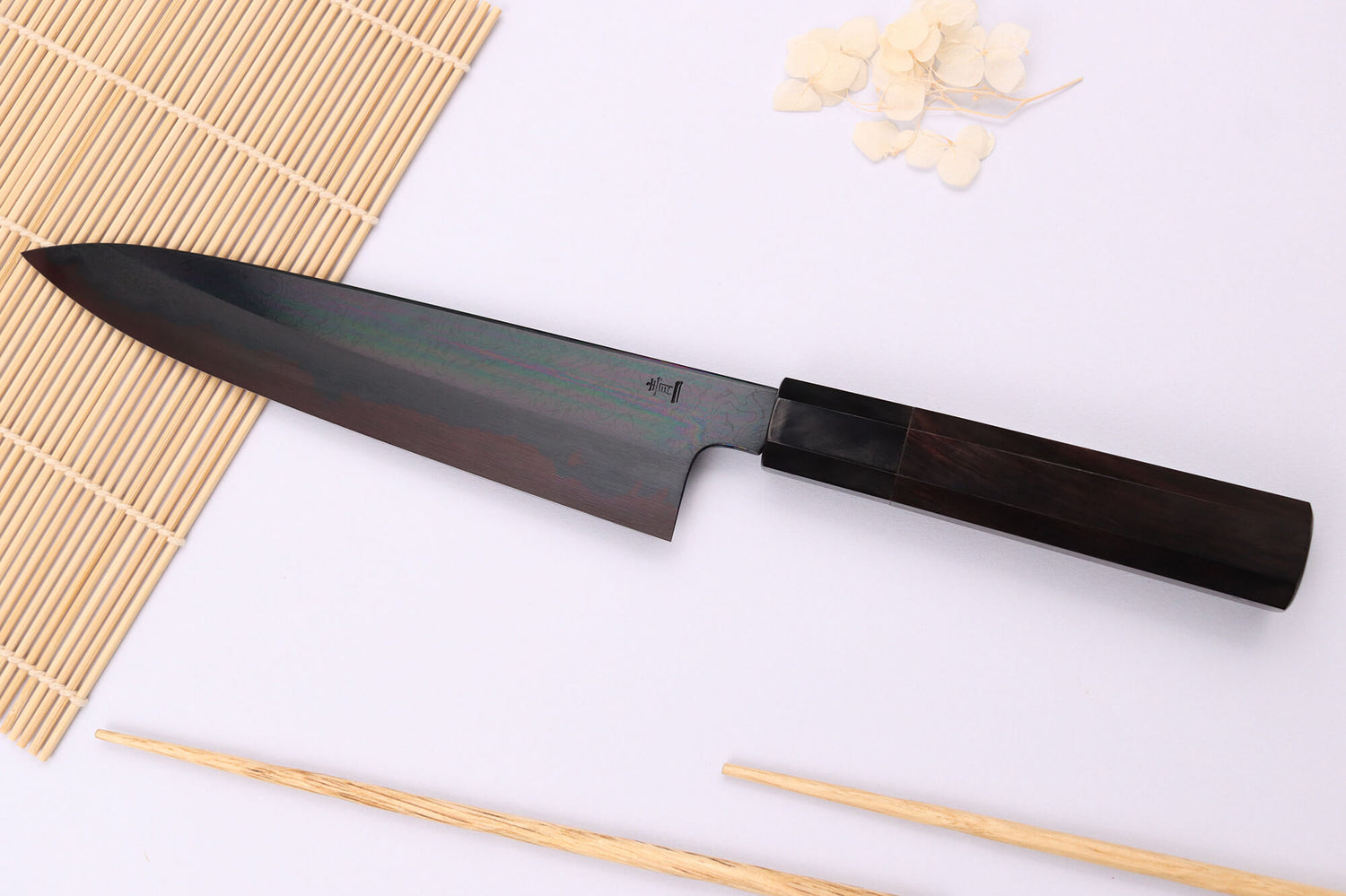 Couteau de chef japonais artisanal Kagekiyo Yoshikazu Tanaka Black Damas Aogami 21cm