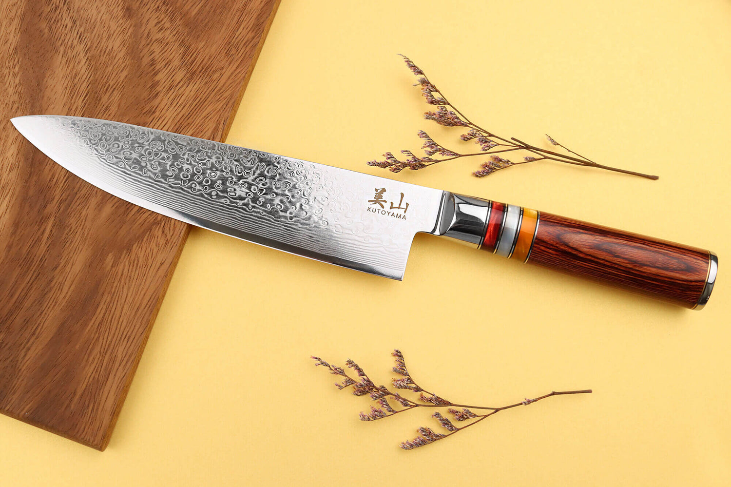 Set de 2 couteaux Kutoyama Damas pakka rainbow chef + universel