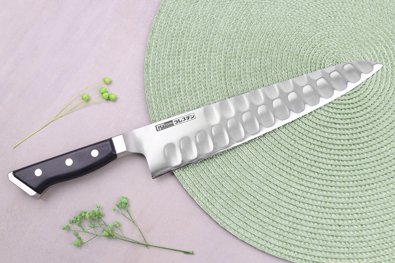 Couteau de chef alvéolé japonais Glestain K series 24cm