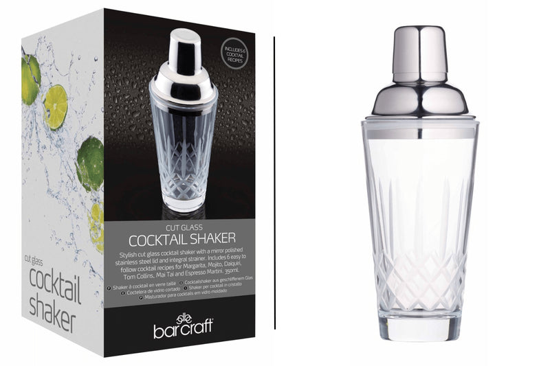 Shaker à cocktail BarCraft en verre taillé 350ml + livret de recettes