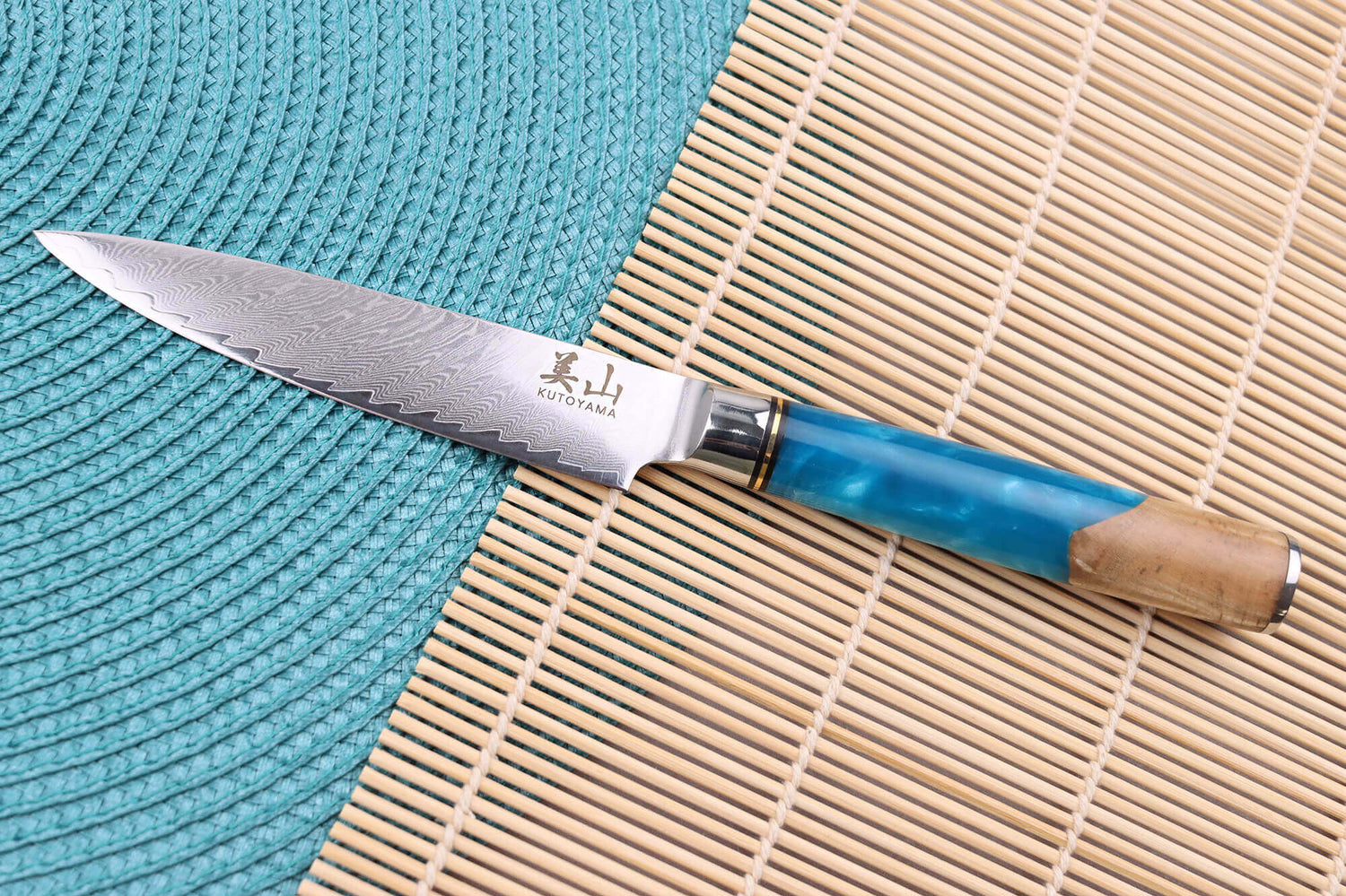 Set de 3 couteaux Kutoyama damas Azur chef + universel + office