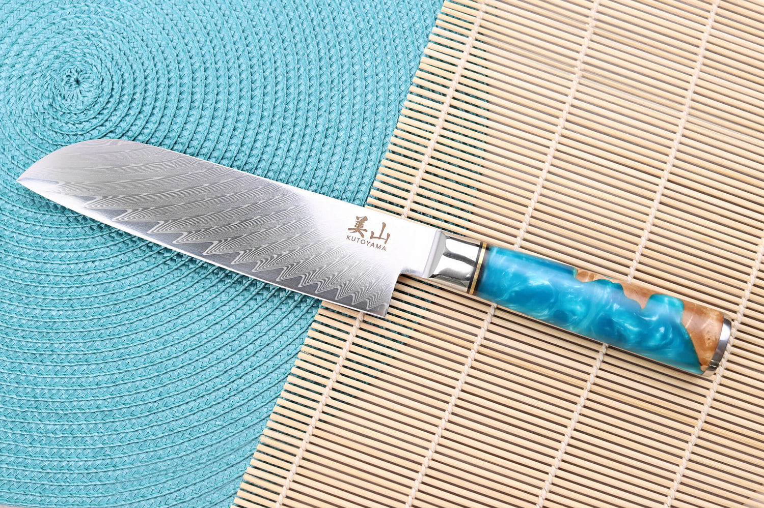 Couteau santoku 17cm Kutoyama damas Azur
