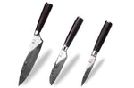 Set de 3 couteaux Kutoyama Black Pakka office + petit santoku + chef