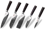 Set de 5 couteaux Kutoyama Black Pakka 1 office + 2 santoku + 1 nakiri + 1 chef