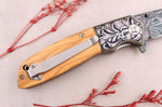 Couteau pliant 9,5cm Kutoyama effet plume manche olivier