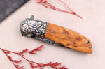 Couteau pliant 9,5cm Kutoyama effet plume manche olivier