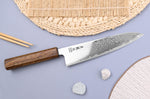 Couteau de chef japonais artisanal Wusaki Unagi AUS10 damas 18cm manche chêne