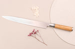 Couteau yanagiba 30cm Wusaki Olive 7Cr manche en olivier + saya