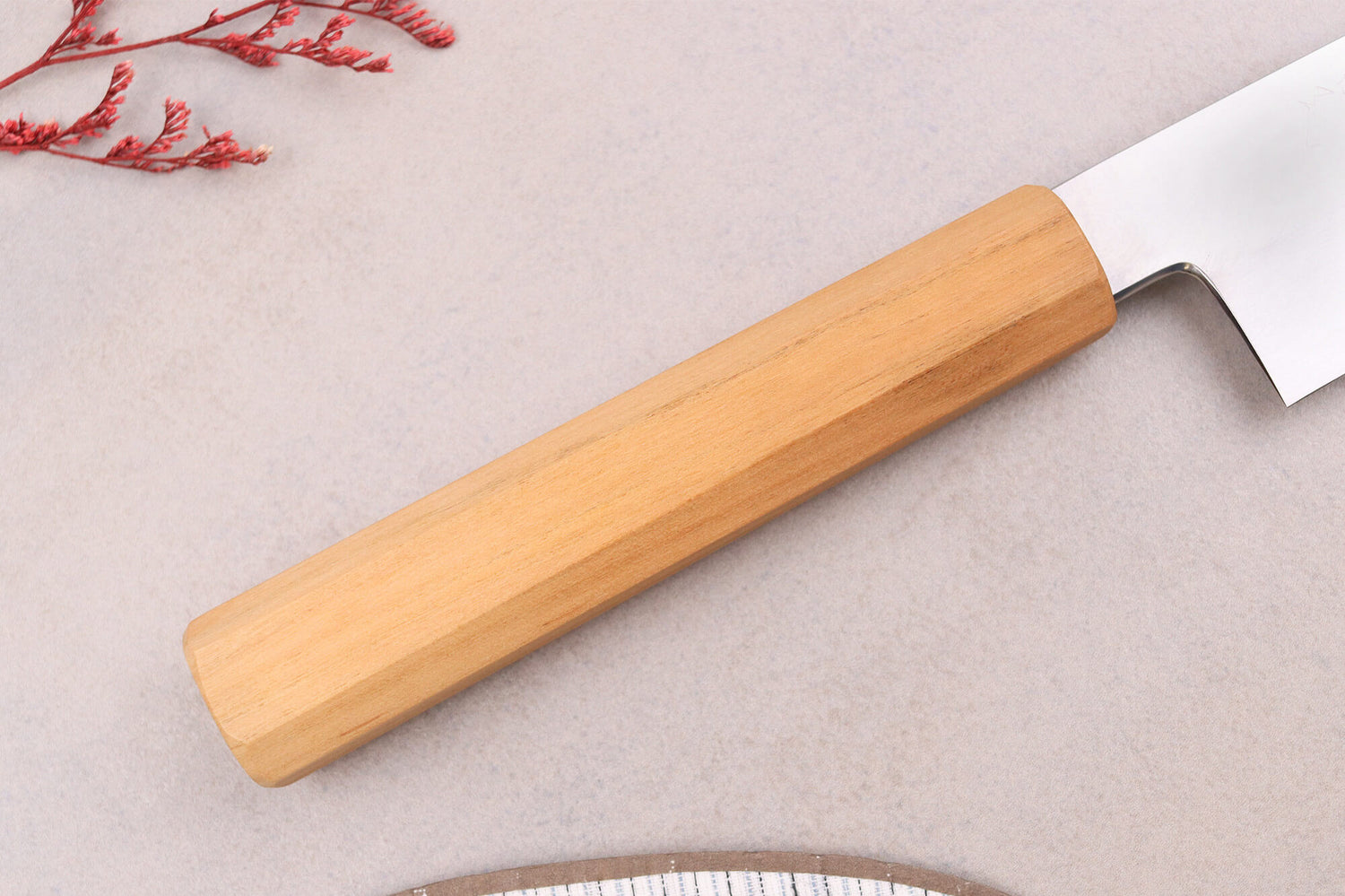 Couteau santoku 18cm japonais artisanal Hado Ginsan Cherry damassé