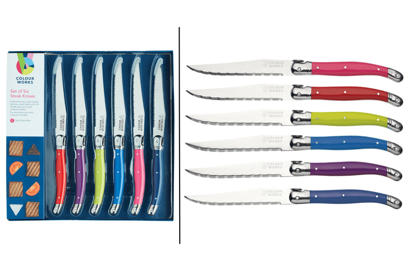 Set de 6 couteaux à steak Colourworks lames dentelées en inox
