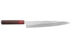 Couteau sujihiki japonais artisanal Yoshimi Kato Minamo SG2 Tsuchime 27cm