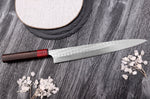 Couteau sujihiki japonais artisanal Yoshimi Kato Minamo SG2 Tsuchime 27cm