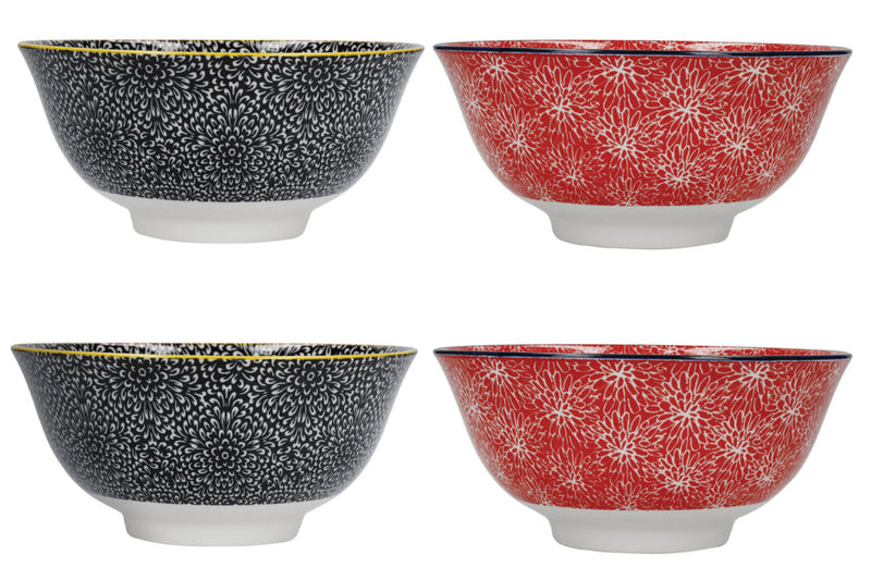 Set de 4 bols KitchenCraft en céramique Red And Black design diamètre 15cm