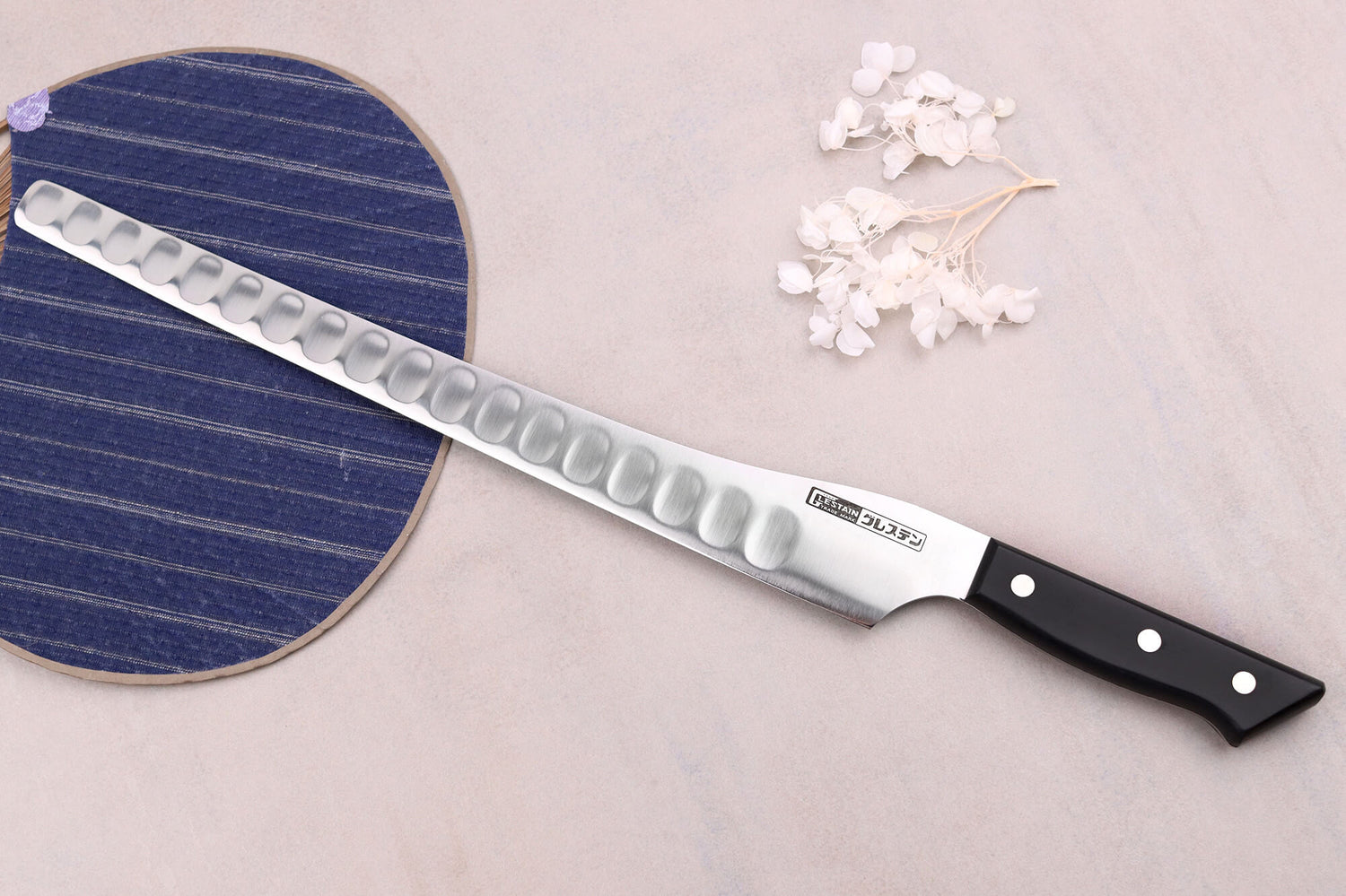 Couteau à saumon alvéolé dos courbé japonais Glestain SO Series 31cm