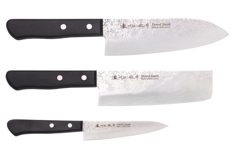 Coffret 3 couteaux japonais Satake Cutlery Nashiji santoku + nakiri + office