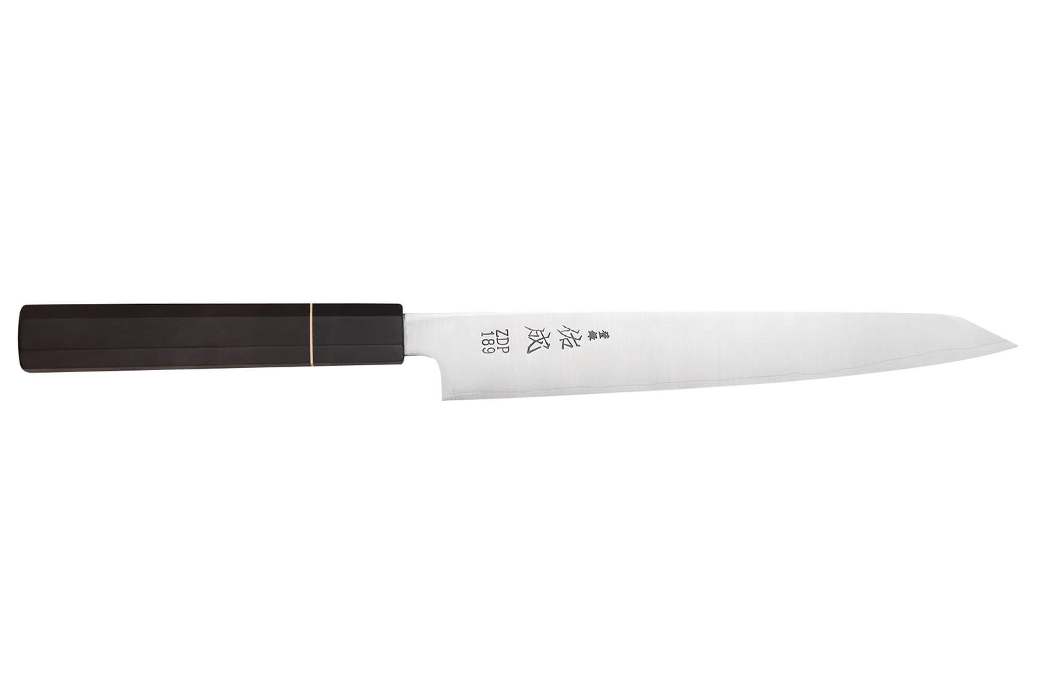 Couteau sujihiki 24cm japonais artisanal Sukenari ZDP-189 San Maï manche en ébène