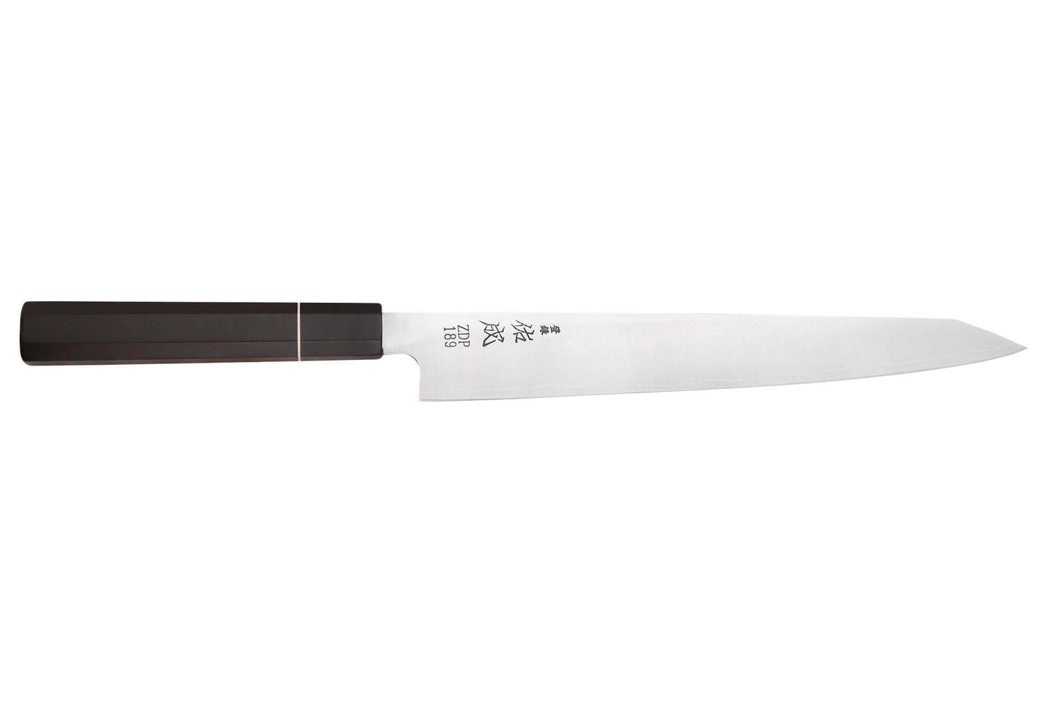 Couteau sujihiki 27cm japonais artisanal Sukenari ZDP-189 San Maï manche en ébène