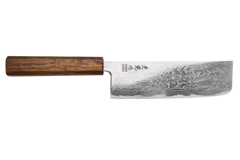 Couteau nakiri japonais artisanal Wusaki Unagi AUS10 damas 16,5cm manche chêne