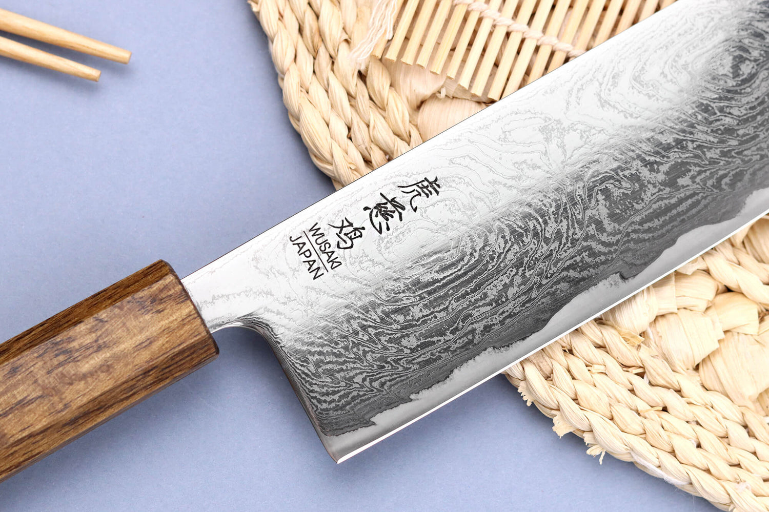 Couteau nakiri japonais artisanal Wusaki Unagi AUS10 damas 16,5cm manche chêne