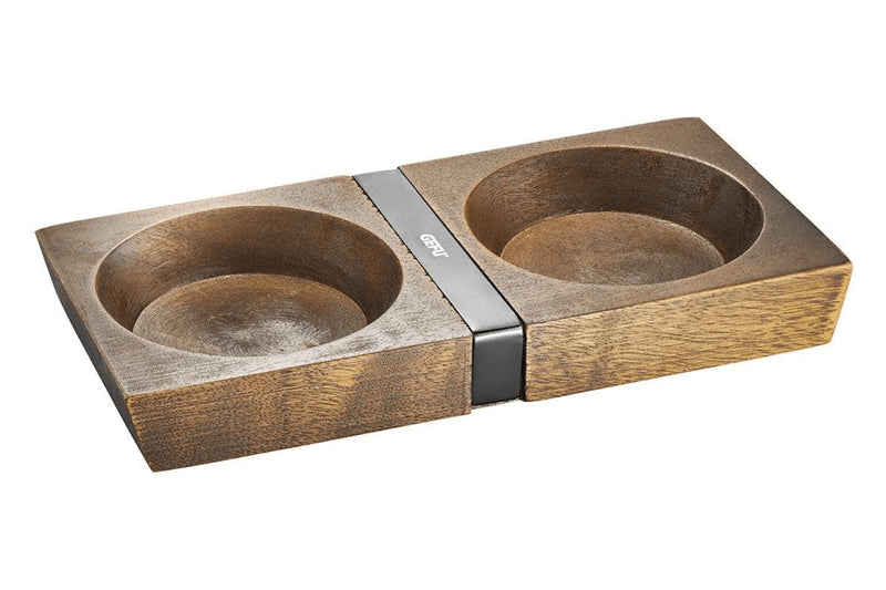 Présentoir de moulins Gefu X-Plosion taille M en bois d'acacia - 2 emplacements