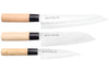 Coffret 3 couteaux japonais Satake Cutlery Tsuchime chef + santoku + deba