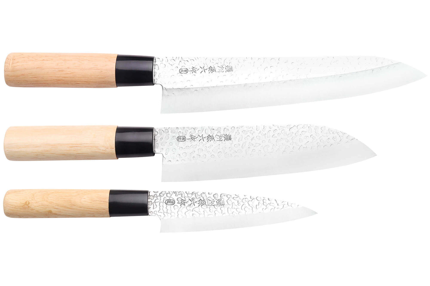 Coffret 3 couteaux japonais Satake Cutlery Tsuchime chef + santoku + deba