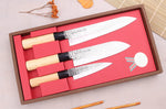 Coffret 3 couteaux japonais Satake Cutlery Tsuchime chef + santoku + deba