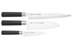 Coffret 3 couteaux japonais Satake Cutlery Traditional PP sashimi + santoku + office