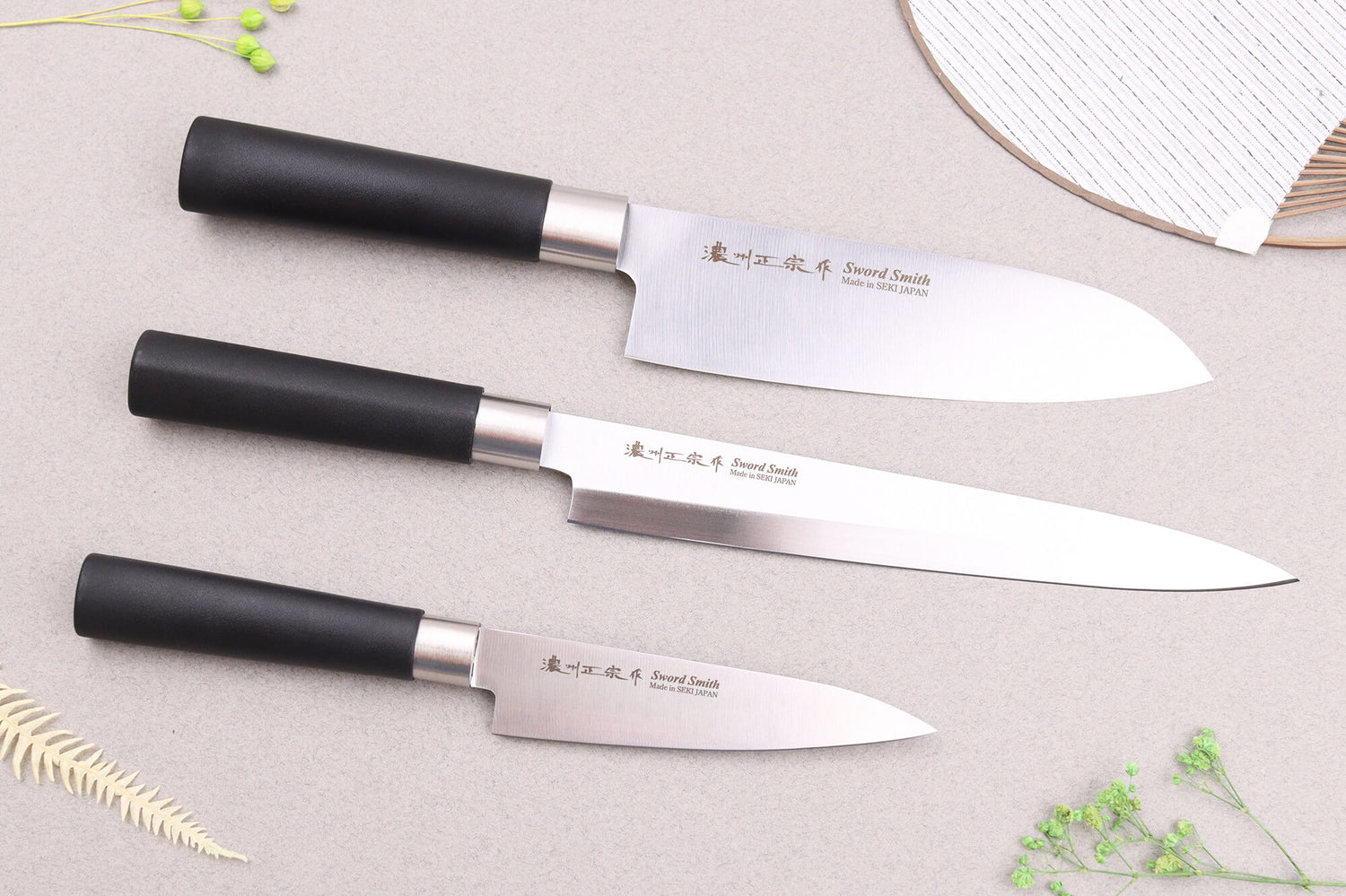 Coffret 3 couteaux japonais Satake Cutlery Traditional PP sashimi + santoku + office