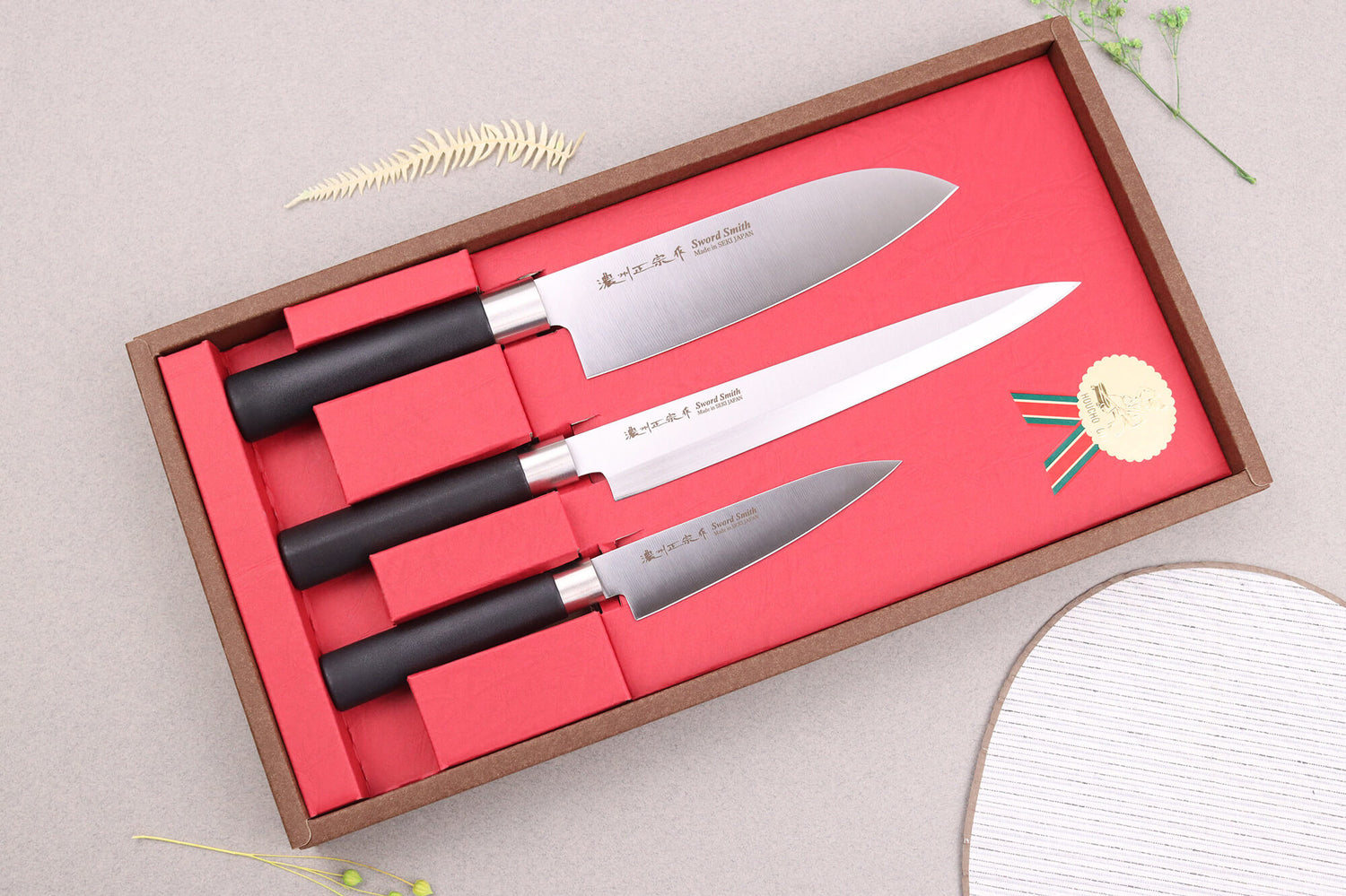 Coffret 3 couteaux japonais Satake Cutlery Traditional PP sashimi + santoku + office