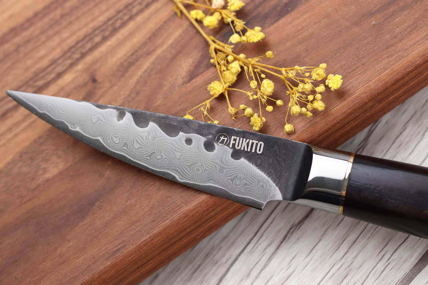 Coffret 3 couteaux Fukito Ébène Damas VG10 Chef + Universel + Office
