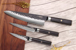 Coffret 3 couteaux Fukito Ébène Damas VG10 Chef + Universel + Office
