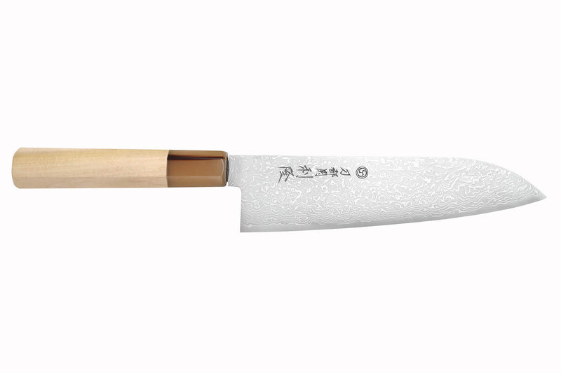 Couteau santoku 18cm japonais artisanal Toshitaka Suminagashi SG2 Damas