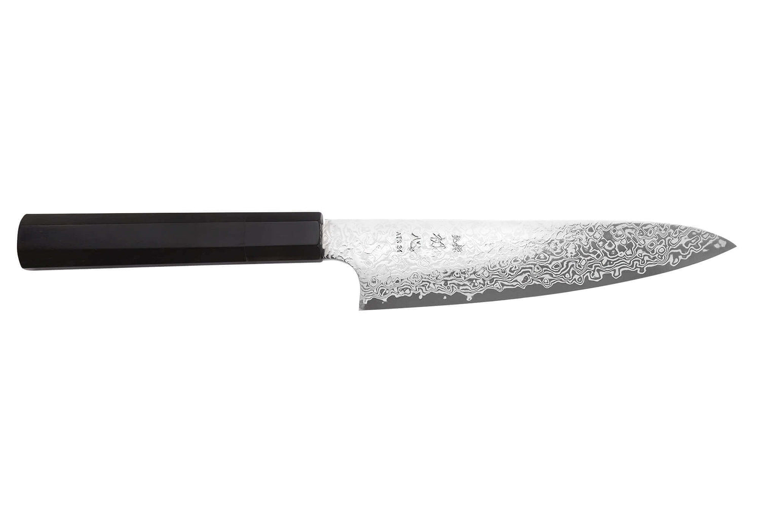 Couteau universel 15cm japonais artisanal Hatsukokoro Ginga ATS-34 Damas ébène