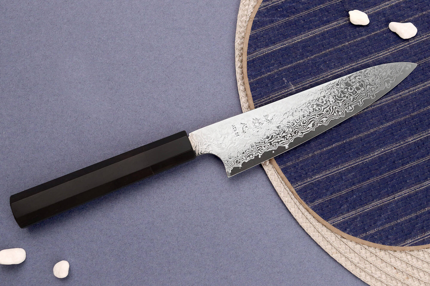 Couteau universel 15cm japonais artisanal Hatsukokoro Ginga ATS-34 Damas ébène