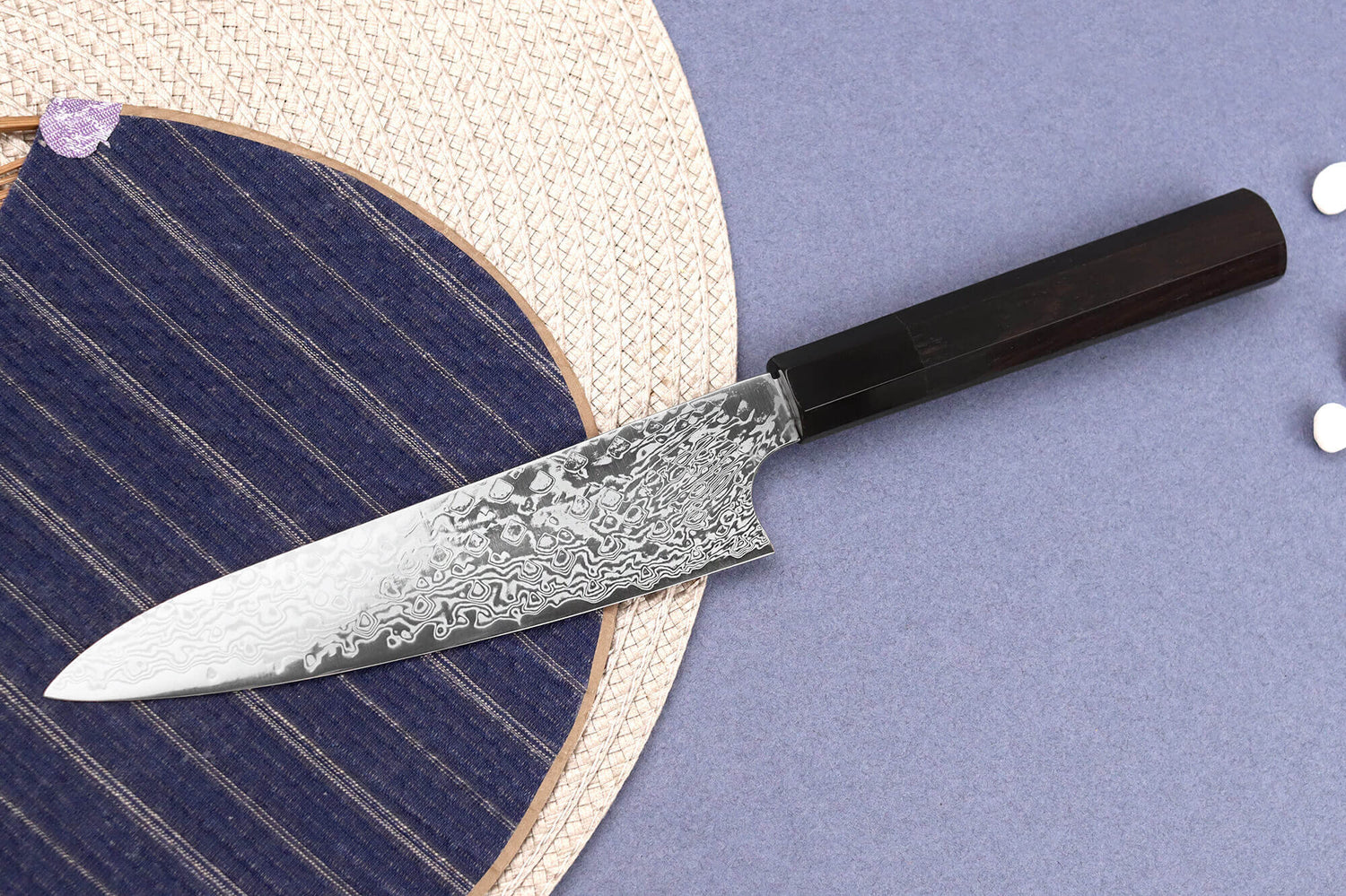 Couteau universel 15cm japonais artisanal Hatsukokoro Ginga ATS-34 Damas ébène