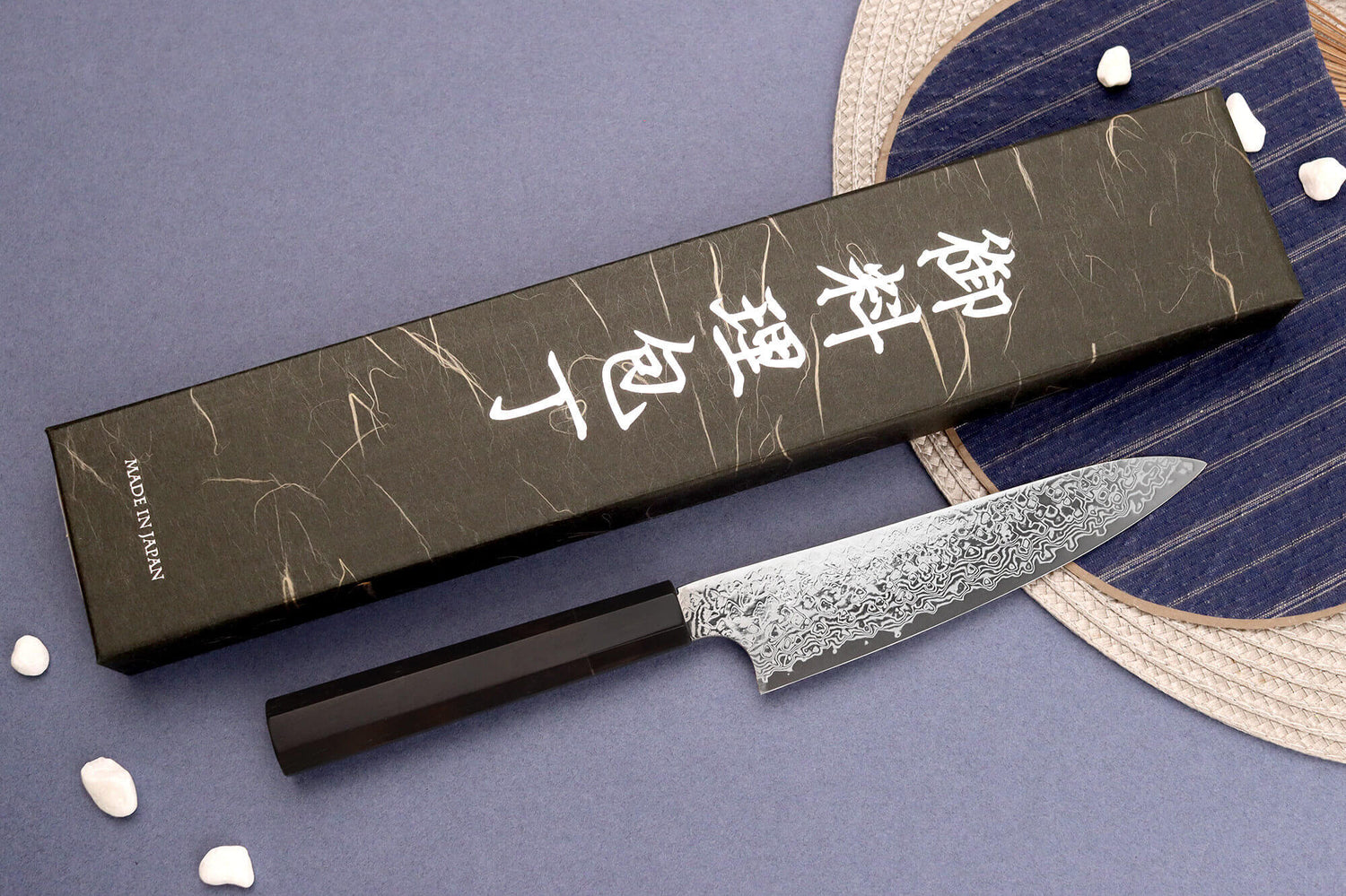 Couteau universel 15cm japonais artisanal Hatsukokoro Ginga ATS-34 Damas ébène