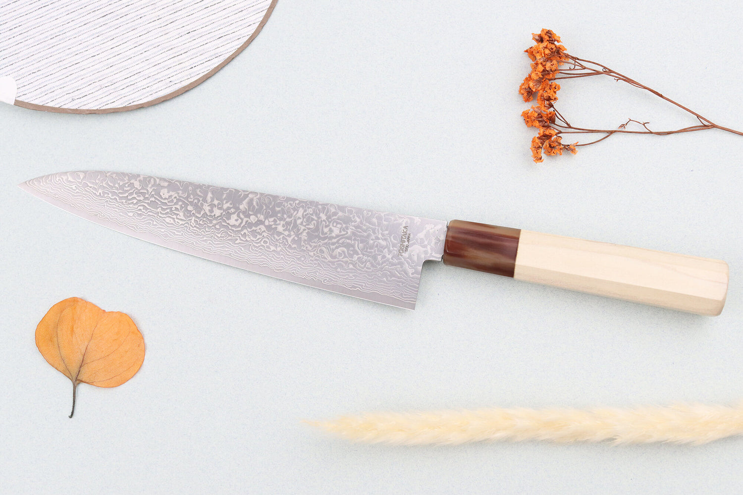 Couteau de chef 21cm japonais artisanal Toshitaka Suminagashi SG2 Damas