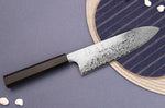 Couteau santoku 18cm japonais artisanal Hatsukokoro Ginga ATS-34 Damas ébène