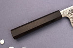 Couteau santoku 18cm japonais artisanal Hatsukokoro Ginga ATS-34 Damas ébène