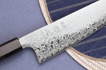 Couteau santoku 18cm japonais artisanal Hatsukokoro Ginga ATS-34 Damas ébène