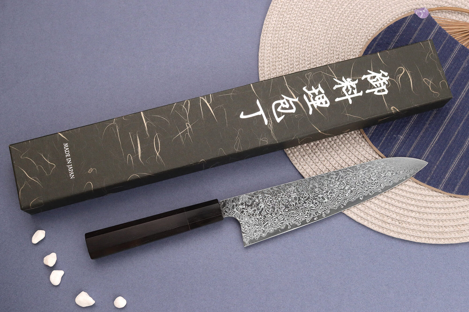 Couteau de chef 21cm japonais artisanal Hatsukokoro Ginga ATS-34 Damas ébène
