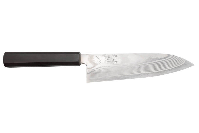Couteau santoku 18cm japonais artisanal Hatsukokoro Ginsou Damas manche en ébène