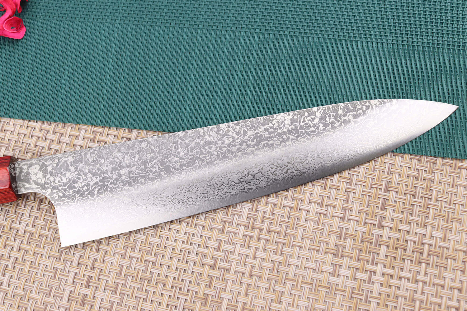 Couteau de chef japonais artisanal Kei Kobayashi SG2 Damas Heptagone 21cm