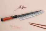 Couteau sujihiki 24cm japonais artisanal Kisuke Manaka Enn en cognassier avec 2 anneaux