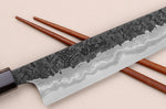 Couteau sujihiki 24cm japonais artisanal Kisuke Manaka Enn en cognassier avec 2 anneaux