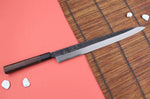 Couteau yanagiba 33cm japonais artisanal Hatsukokoro Shirasagi manche en wengé