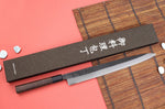 Couteau yanagiba 33cm japonais artisanal Hatsukokoro Shirasagi manche en wengé