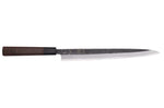 Couteau yanagiba 30cm japonais artisanal Hatsukokoro Shirasagi manche en wengé