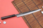 Couteau yanagiba 30cm japonais artisanal Hatsukokoro Shirasagi manche en wengé